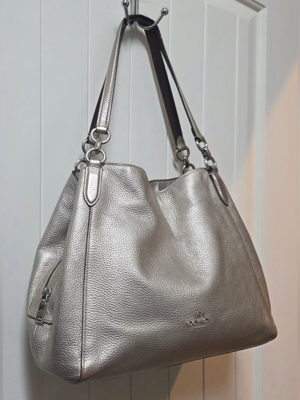 Coach F80271 Hallie Metallic Leather Shoulder Bag